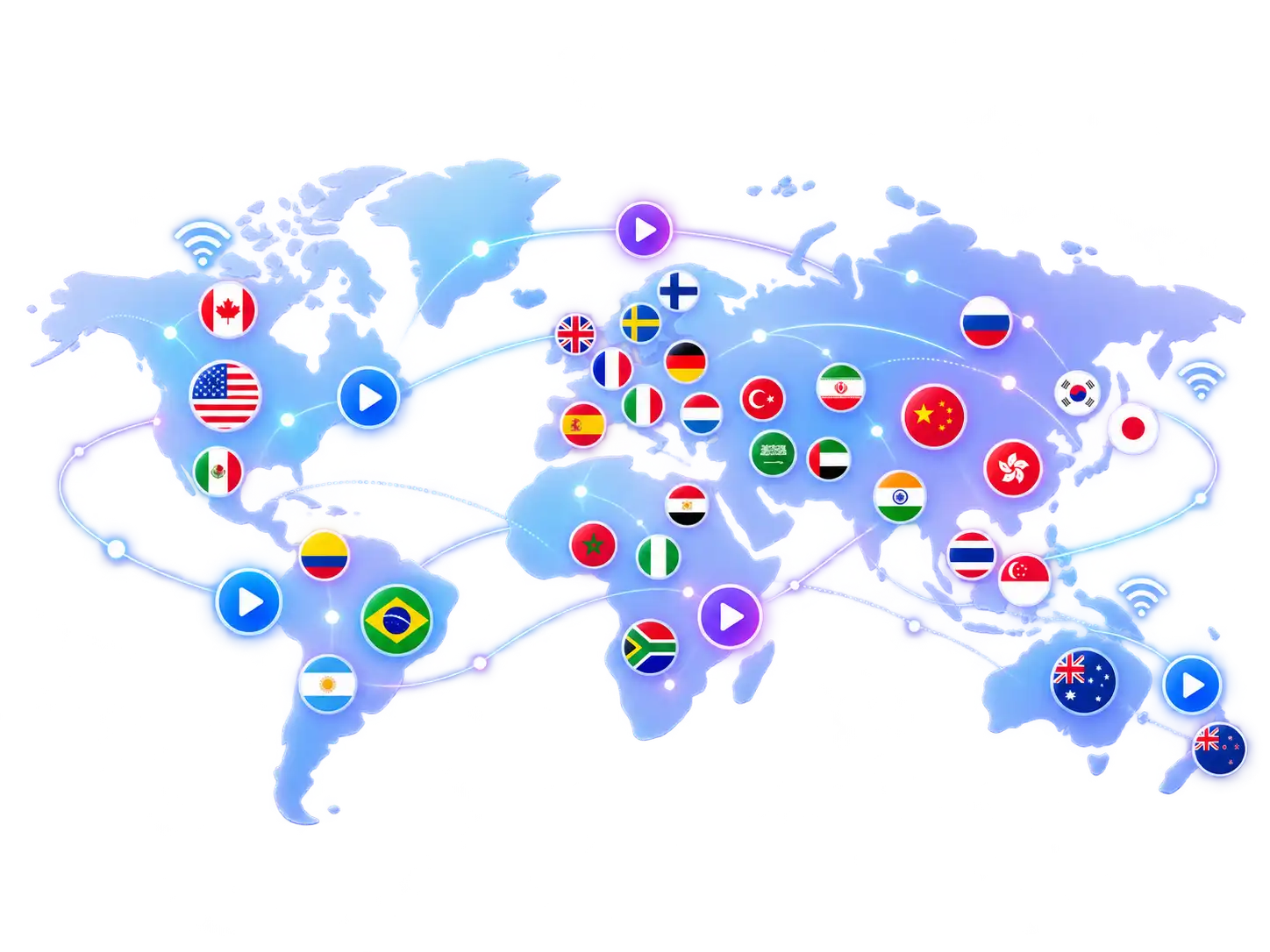 World map illustration representing DoubleClickTV IPTV channel reach